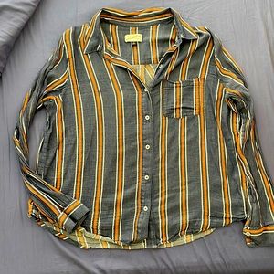 Universal thread boyfriend button down. Striped blue white and orange design.